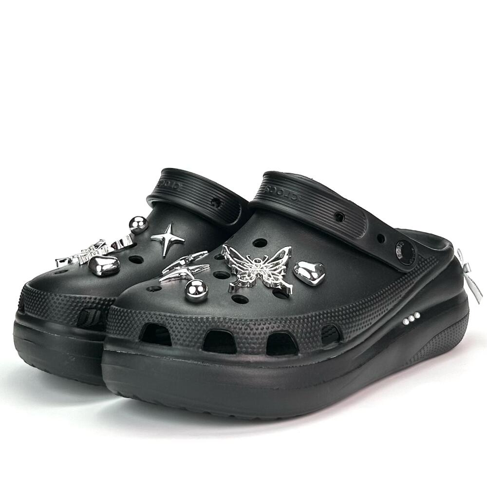 Crocs Classic clog Silver Butterfly EVA Comfortable and Versatile Trendy Hole Shoes Unisex Black