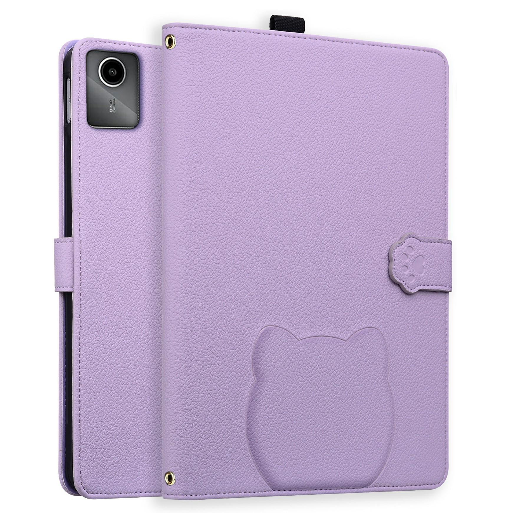 

Wallet Case for Lenovo Xiaoxin Pad 2025/Tab K11 Gen 2/M11 Leather Stand Table Cover with Stylus Holder,3D Effect Cat Pattern Purple