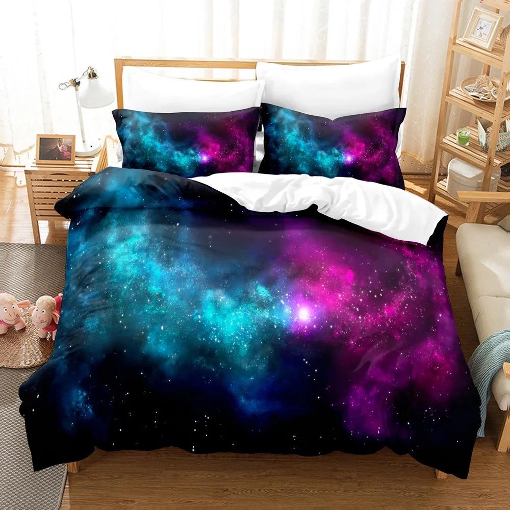 3D Print Cosmic Galaxy Beding Sets for Young Boys ,Astral Soft Duvet Cover Set,Microfiber Warm Comforter Cover,Outer Space Bed Linen Set for Ten Kid