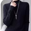 Pullover Women's Half Turtleneck Sweater with Thick Casual Knitted Sweater Solid-colored Loose Warm Top for Autumn and Winter