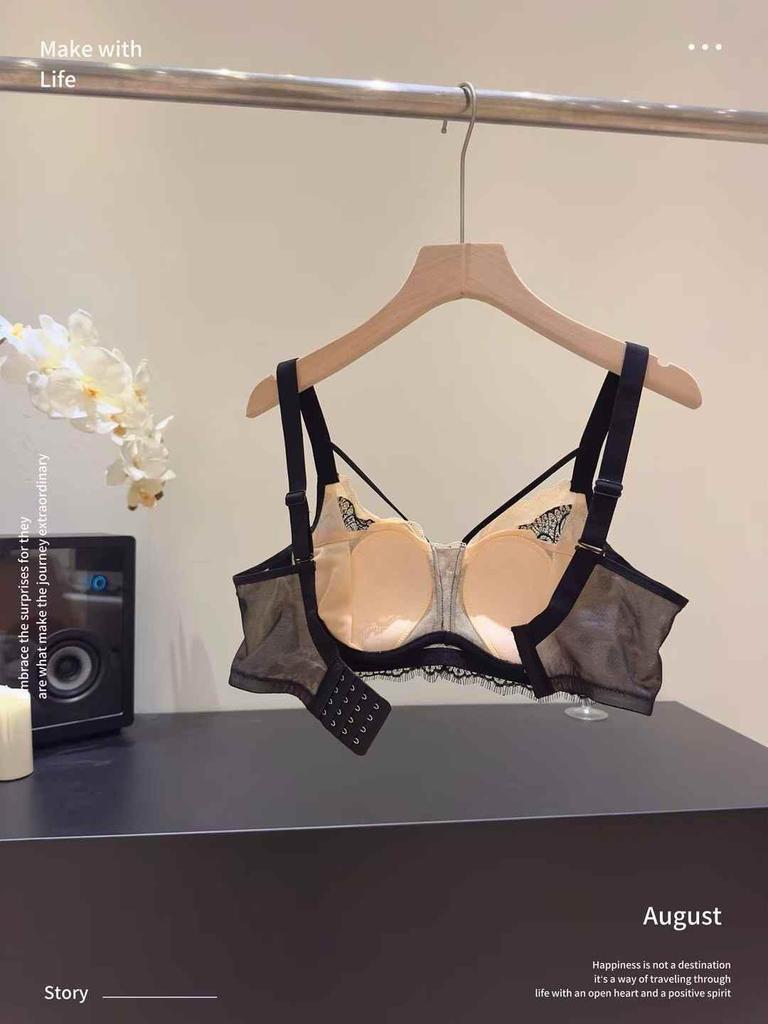 French Lingerie Lace Bra: Soft Underwire, Side Support, Adjustable Straps, and Anti-Sag for Plus Size