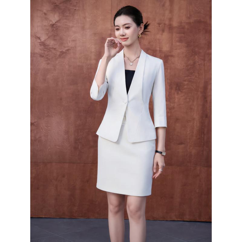 2026 Women's Professional Suit Set with Seven-Sleeve Jacket & Skirt for Beauty Salon