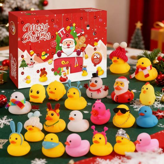 Kalendarz Adwentowy Kaczka Świąteczna 2025 dla Dzieci 24 Dni Kalendarz Odliczający do Świąt Bożego Narodzenia z Plastikowymi Kaczuszkami do Kąpieli Upominki na Przyjęcie Świąteczne dla Chłopców i Dziewczynek