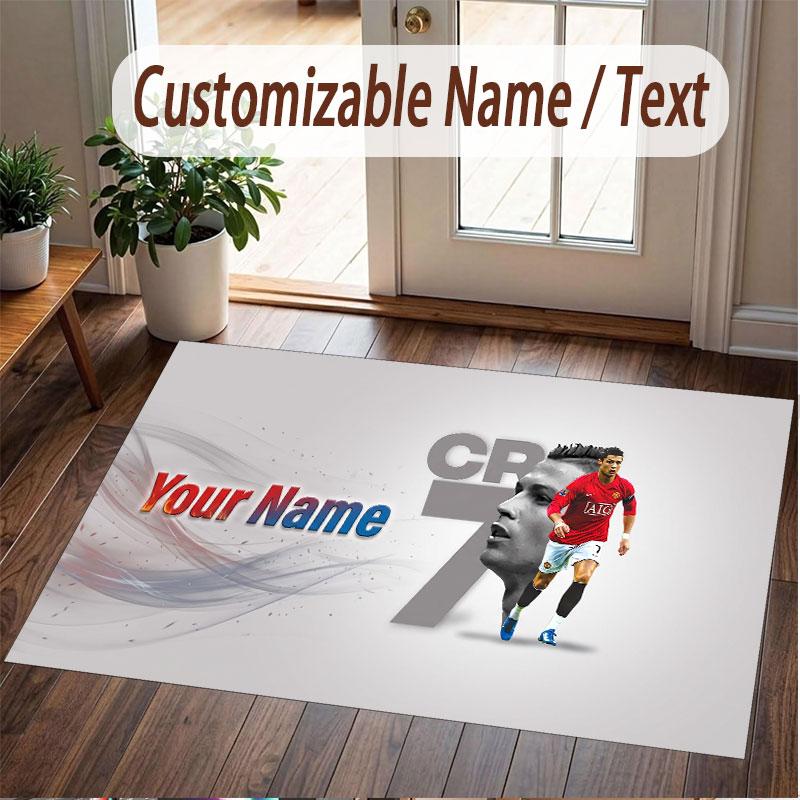 Tappeto Personalizzato Cristiano Ronaldo Modello Stampa Nome Testo Morbido Antiscivolo Tappeto per Pavimento per Decorazione Interna Casa