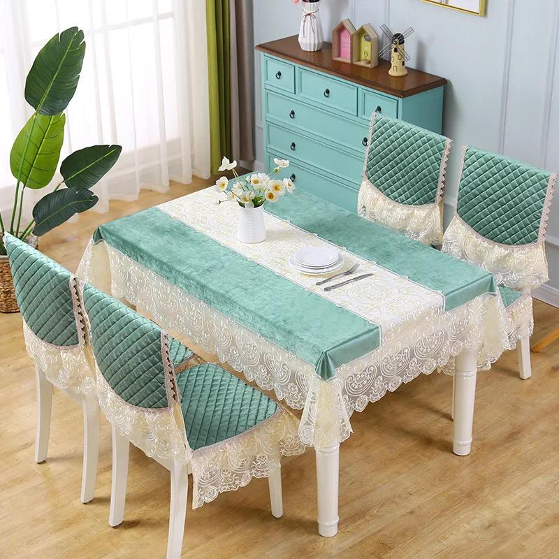 Toalha de mesa de veludo 3D com borda de renda oca, à prova d'água, óleo, poeira, tapete de mesa, mesa de jantar doméstica, capa de mesa de café