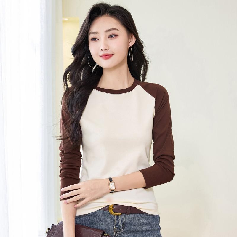 Autumn Women's Clashing Colour Round Neck Long Sleeve T-Shirt