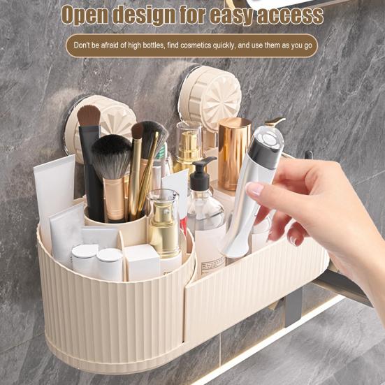 Nástěnný úložný box Organizér na štětce na make-up Velká kapacita Otočný o 360 stupňů Koupelnový úložný regál s přísavkou