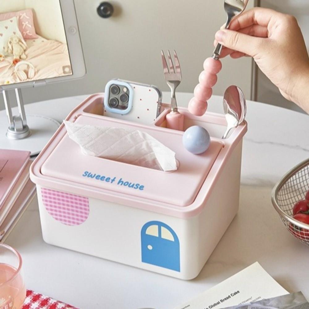Big Capacity Tissue Storage Box House Shape Desktop Storage Holder Tissue Paper Box Desktop