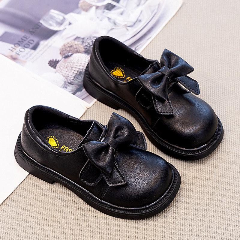 Girls Leather Shoes Spring Bow Performance Shoes Soft Sole Fashion Loafers Mary Jane Shoes for Kids