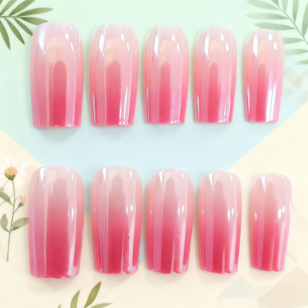 Europe and the United States hot-selling nail wear nail fashion Spice Girl pink gradual change electroplating medium and long square wear nail