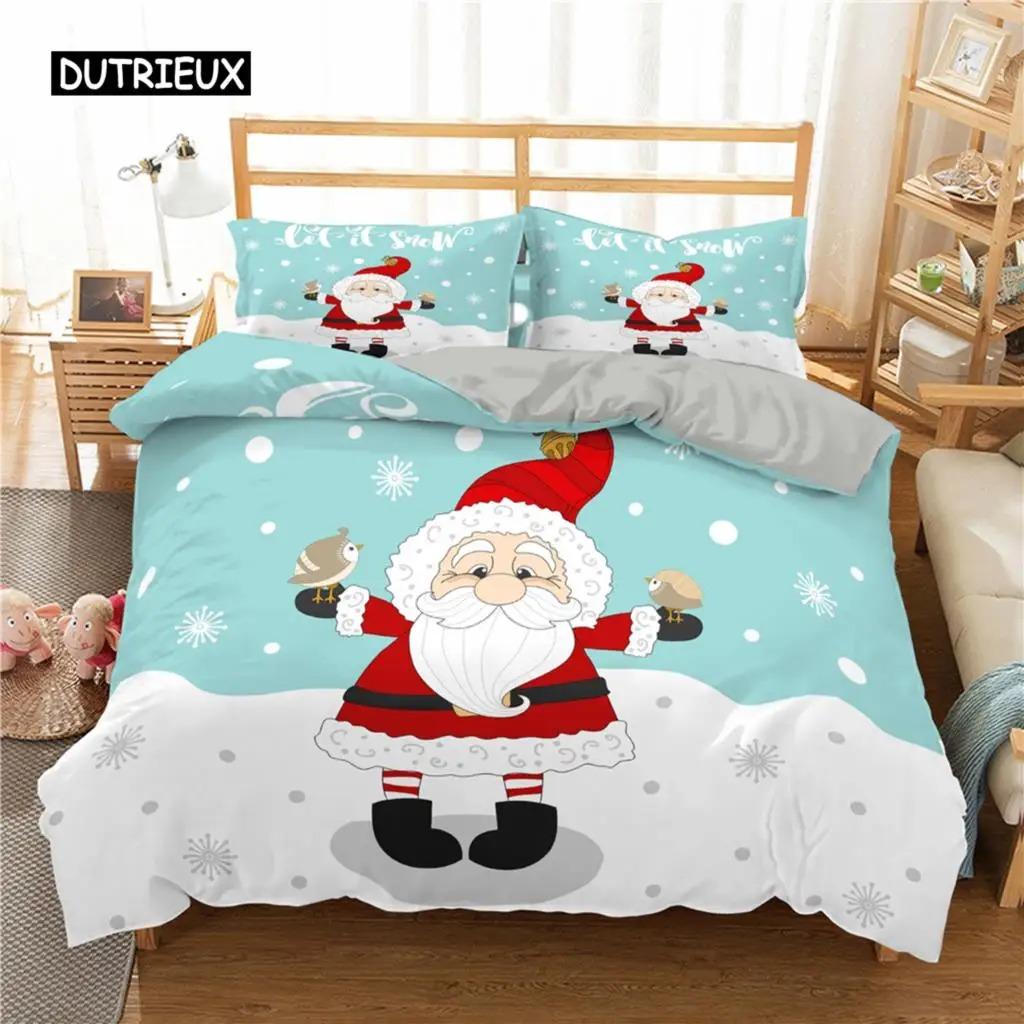 Santa Claus Print Duvet Cover for Adult Kids Microfiber Bedding Set Pillowcase Christmas Decor Quilt Cover 23pcs King Twin Size