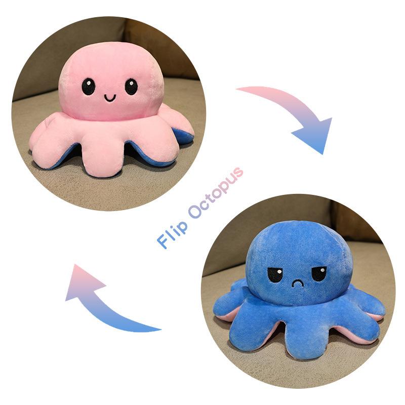 Peluche de Pulpo de Doble Cara Juguete de Peluche Pulpo Pequeño con Cara Reversible Muñeca Pulpo Reversible Chica