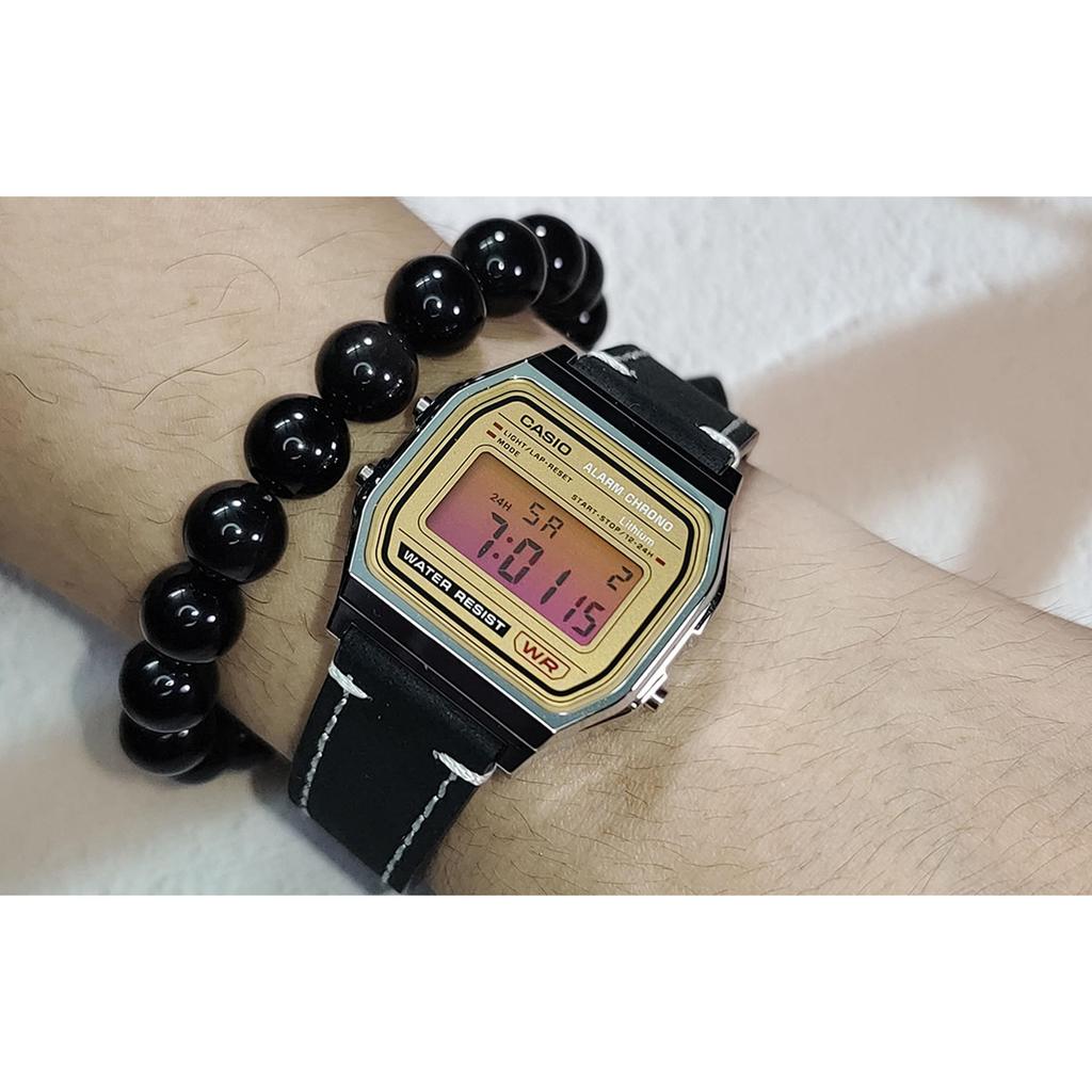 CASIO Custom Collection Electronic Movement Leather Strap Watch Men's Watches Yellow Watch Dial A158WEA-9