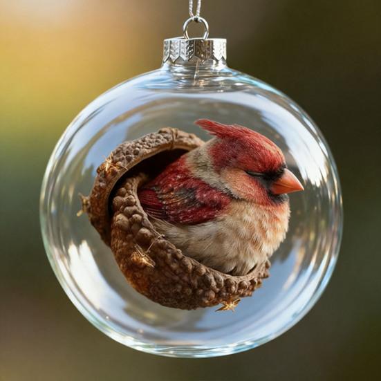 Forest Animal Acorn Clear Ball Ornaments Plastic Christmas Hanging Ball with Cozy Pine Cone Animal for Winter Xmas Tree Decor