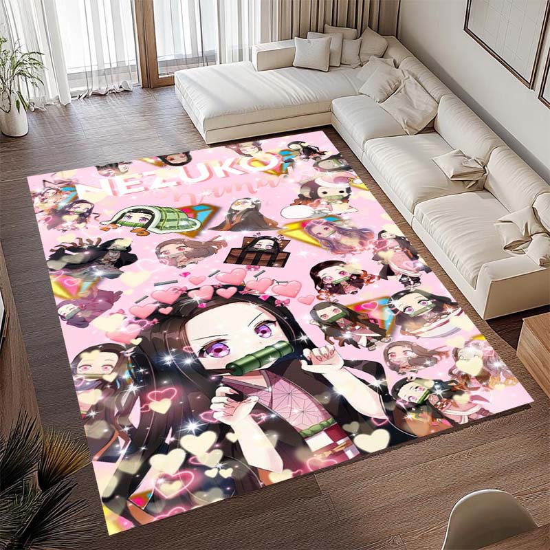 Anime-themed Kamado Nezuko Kimetsu No Yaiba Rug, Suitable for Playrooms, Bedrooms, Living Rooms, Sofas, and Other Home Décor;