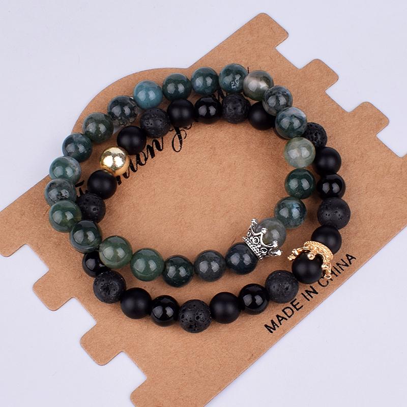 2pcs Charm Paired Bracelets Men Sets Crown Women's Bracelets Natural Stone Beads Wristband Couple Bracelet Gifts Friends Jewelry