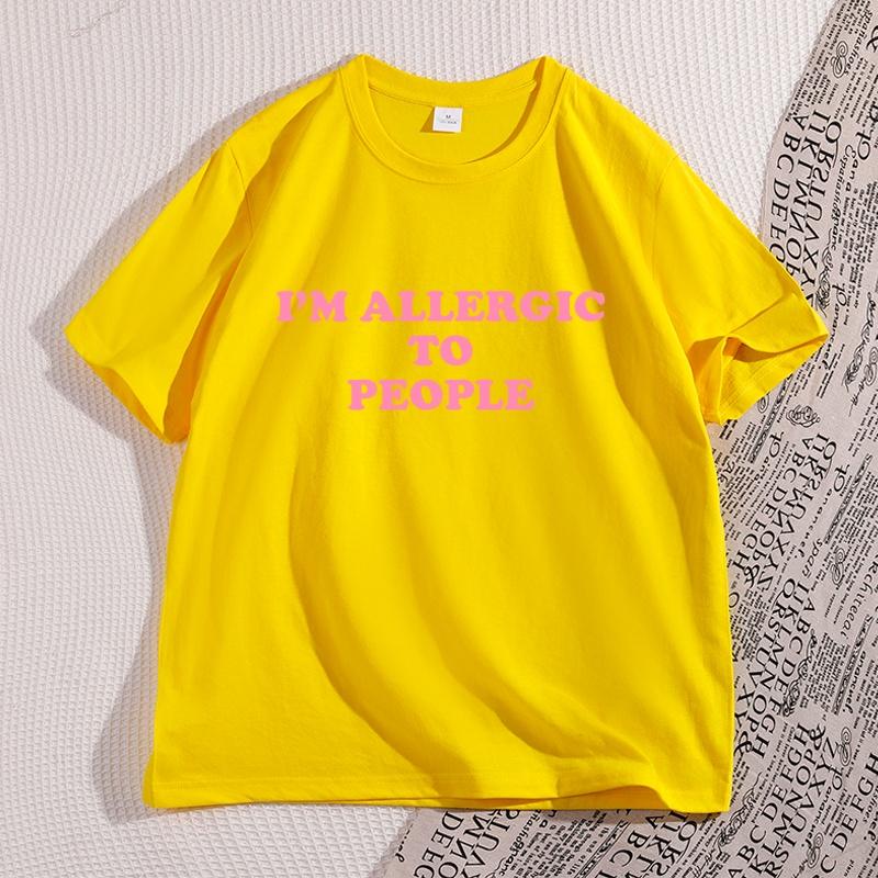 Allergisch Gegen Menschen T-Shirt Unisex Damen Lustiges T-Shirt Y2K Grafik T-Shirts Lässiges Kurzarm Rundhals T-Shirt Streetwear Lockeres T-Shirt