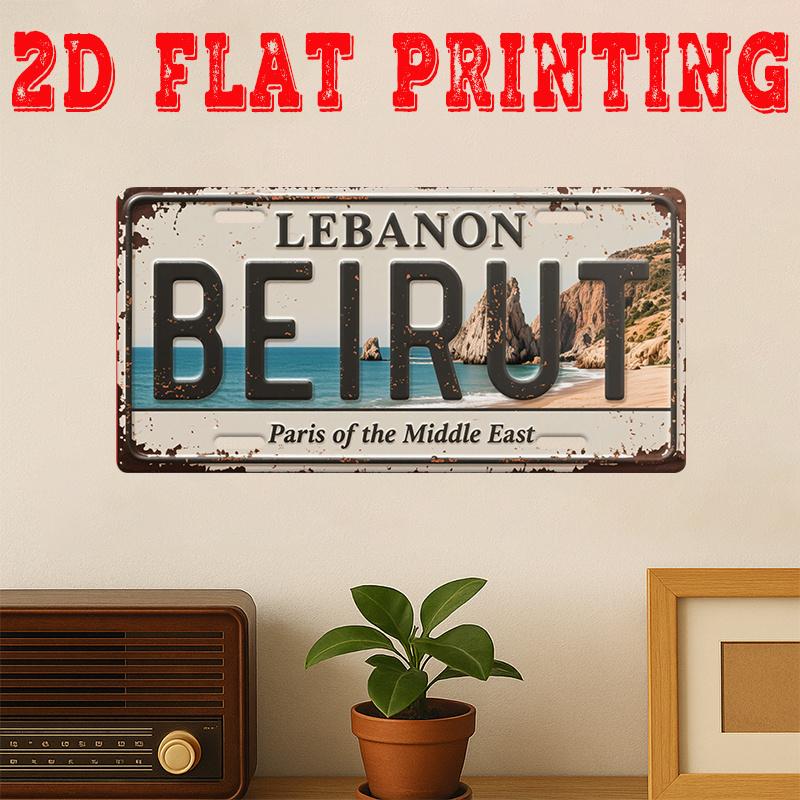 

HD Aluminum Metal Sign Beirut Lebanon Paris of the Middle East Vintage License Plate Style Wall Decor Retro Coastal Cliff Sea 15x30cm(5.9x7.8inch)