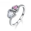 Elevated Red Heart Ring copper Band of Pink Hearts Black Zircon Bow New Ring Do It Yourself Women Fine Jewellery Christmas Gifts