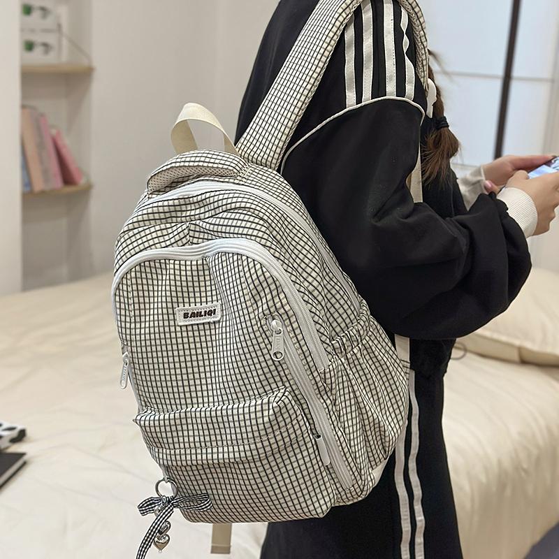 Plaid Print Student Schoolbag Women Campus Backpack