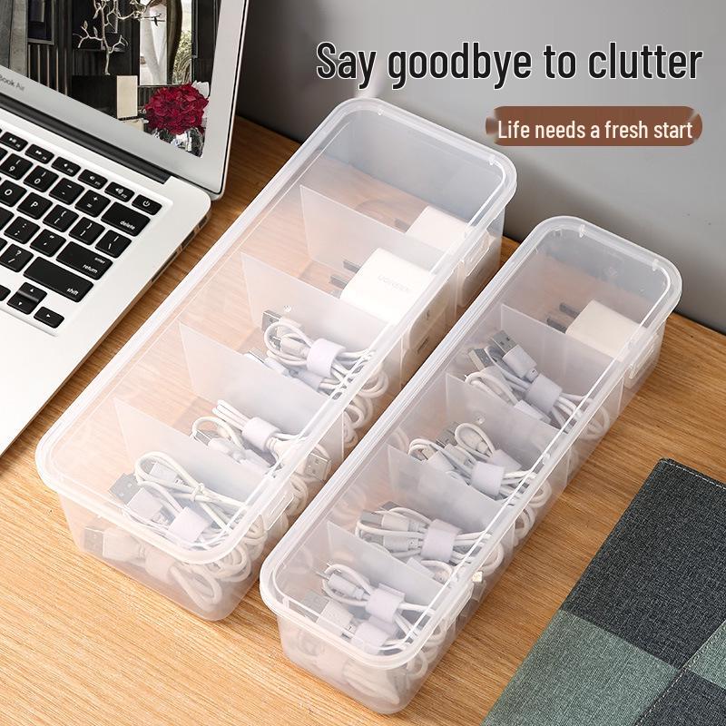 Compact Desktop Organizer: Transparent Dustproof Cable & Hub Storage Box with Partitioned Drawer
