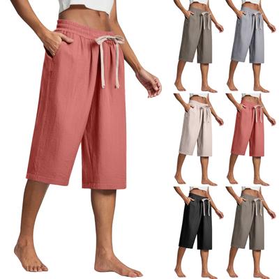 Women's Wide Leg Pants With Pockets Lightweight High Waisted Caual Loose Cropped Trousers With Belt