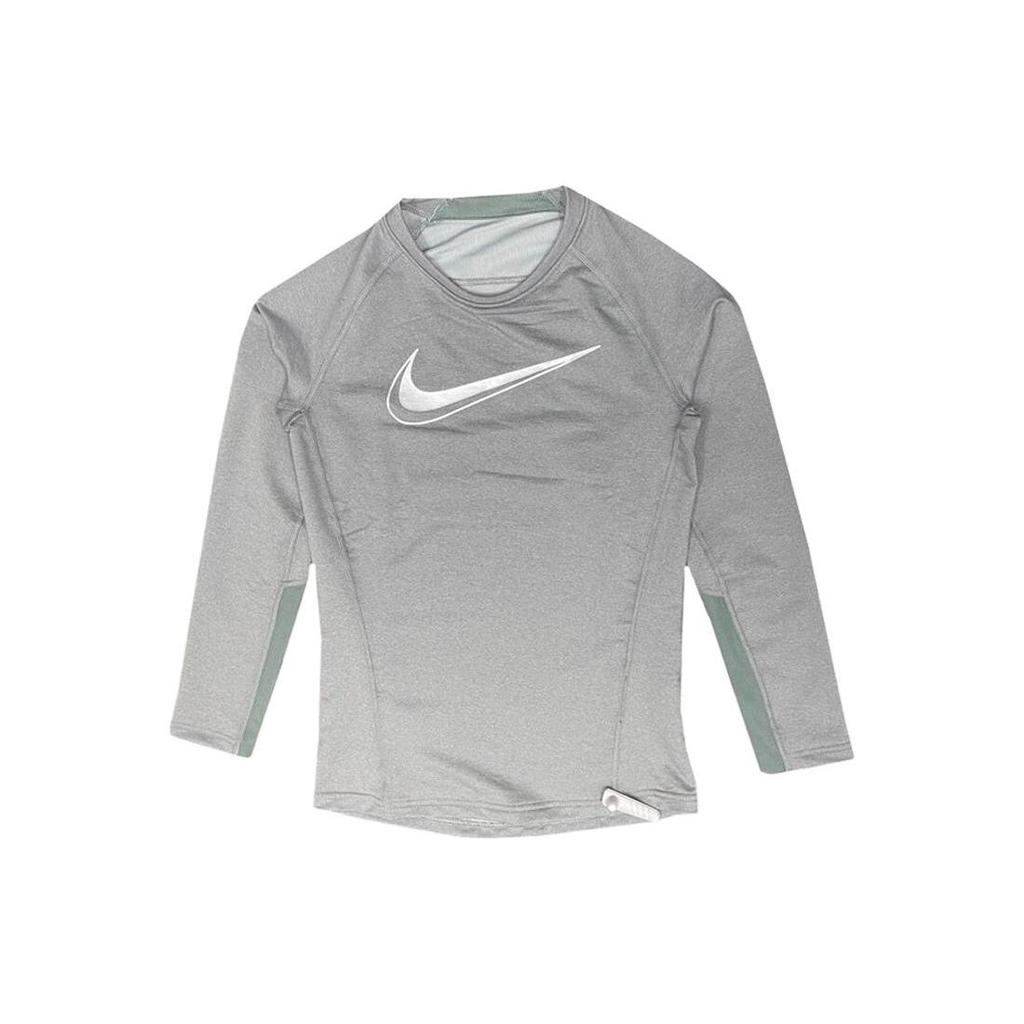 Nike Logo Print Round Neck Long Sleeve T-Shirt Kids Tops Gray DV8114-091