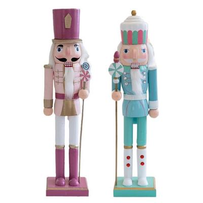 Wood Nutcrackers Soldier, 38cm Macaron Color Christmas Decoration, Festives Tabletop Figurine
