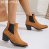Suede Chunky Women Ankle Boots Pointed Toe Retro Mid Heels Shoes 2025 Trend Winter Classic Pumps Goth Chelsea Botas De Mujer