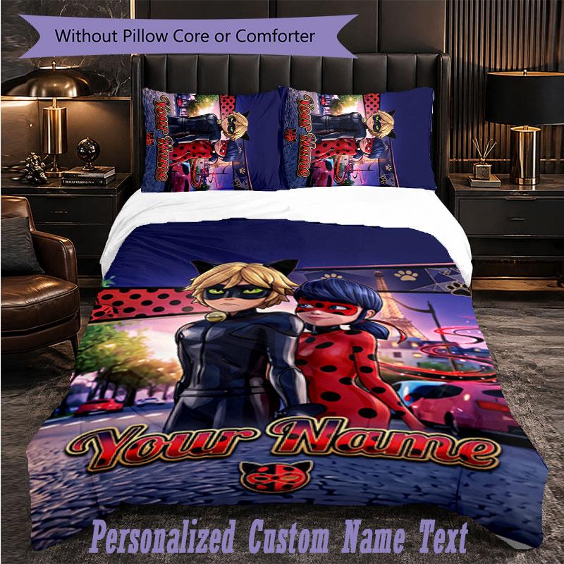 Personalized 3Pcs Bedding SetMiraculous Ladybug Custom Text Duvet Cover Pillowcase Set Bedroom Gift