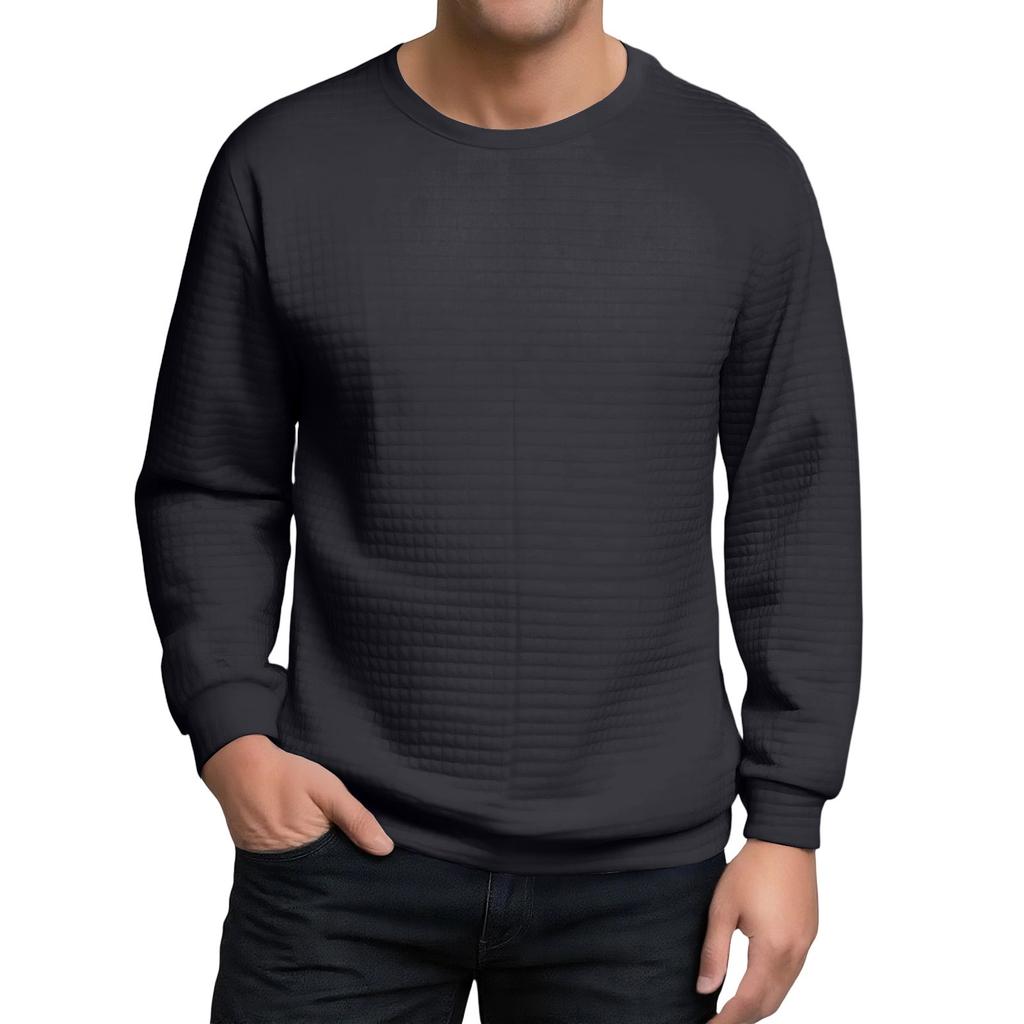 Top Masculino Casual de Malha Waffle de Gola Larga e Manga Comprida