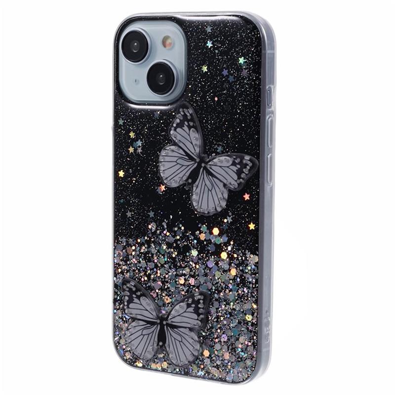 For iPhone 15 TPU Case PVC 3D Butterfly Epoxy Phone Cover with HD Film