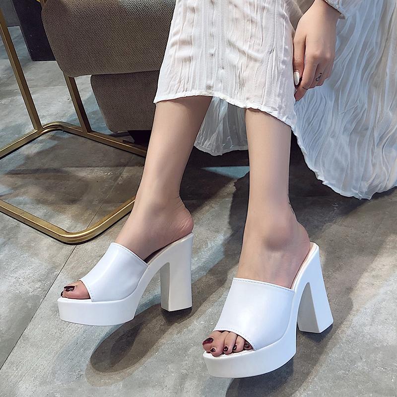 Fashion Aphixta 2025 Summer 7cm Chunky Heels Slides Women Mules White Design Platform Slippers Sandal Cool Peep Toe Shoes Female