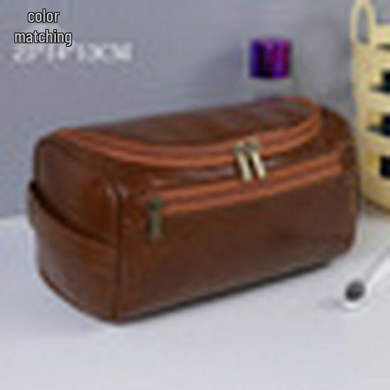 High-Grade PU Leather Women s Large Capacity Makeup Bag - Waterproof & Travel-Friendly Toiletry Organizer темно-коричневого