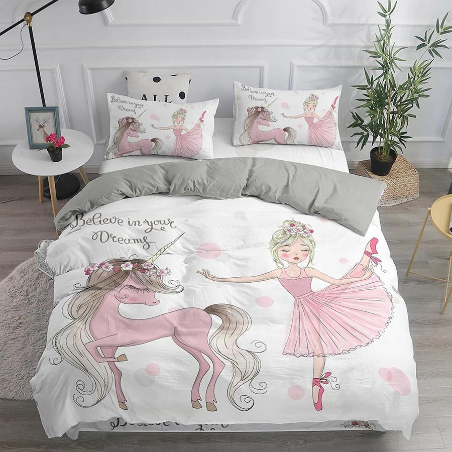 Capa de edredom para meninas dançando balé, lindas bailarinas, conjunto de cama para meninas 135, capa de edredom rosa, cama de solteiro, princesa, HomeTextiles