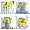 Blue Striped Lemon Porcelain Flower Cushions Pillowcase Polyester Cushion Cover Throw Pillow Pillowcover Home Car Sofa Decor