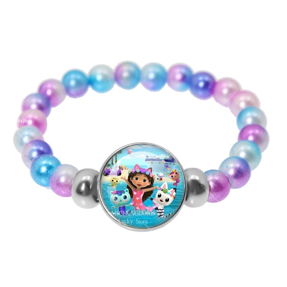 Braccialetto Casa delle Bambole Gabby Braccialetto Colorato Fashion con Perline di Vetro Cartone Animato Anime Gioielli Accessori Regalo di Compleanno per Bambini Ragazze