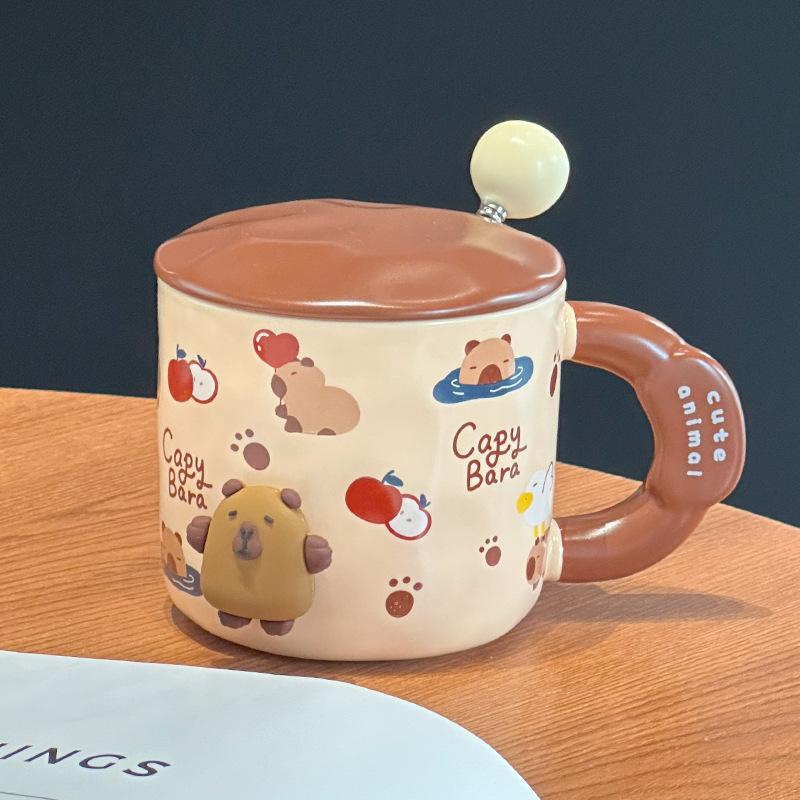 

Креативная мультяшная керамическая чашка с крышкой, высокая ценность, для дома, офиса, для пары, чашка для воды, подарочная кружка в стиле инс 450ml