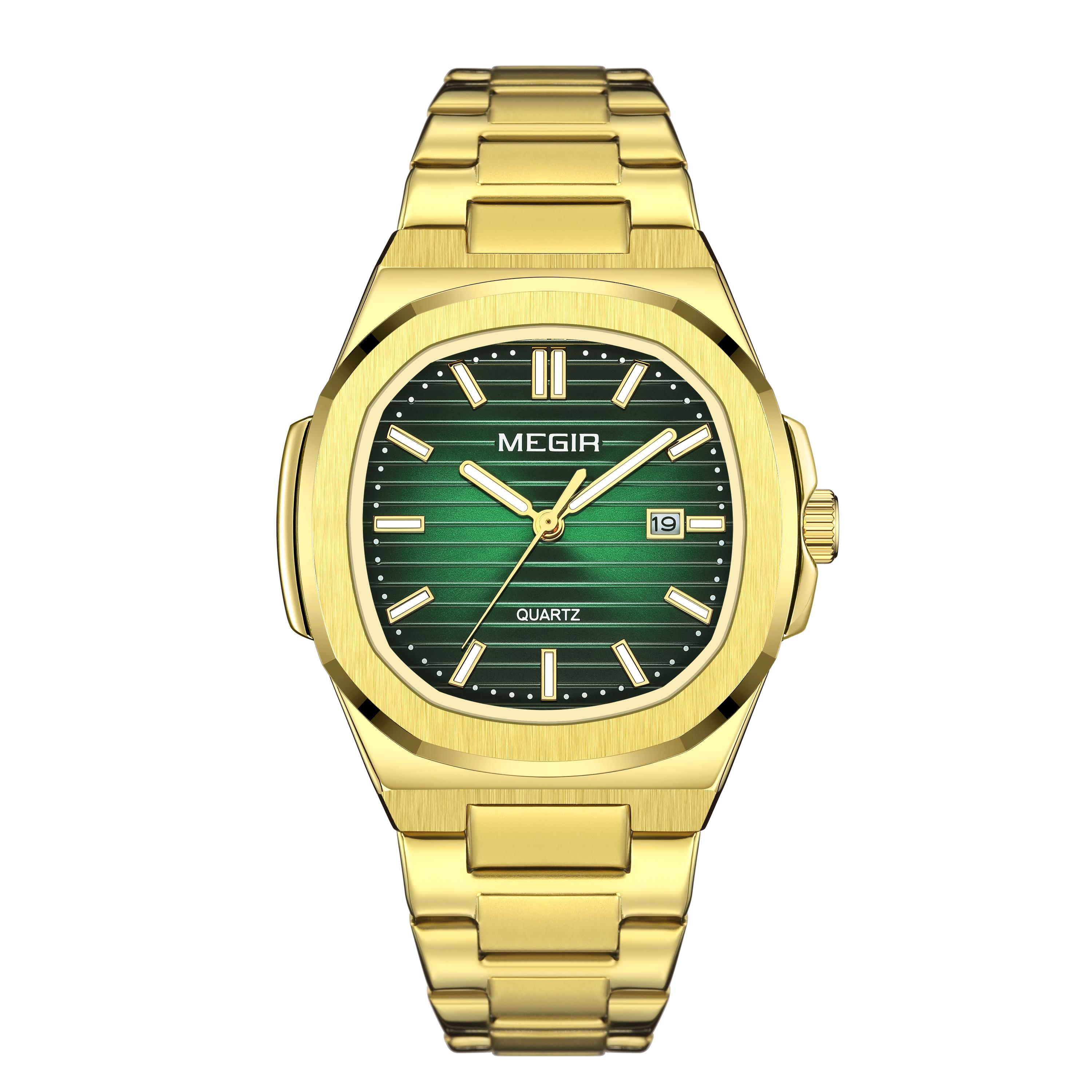 

MEGIR Роскошные Мужские Бизнес Часы Водонепроницаемый Ремешок из Нержавеющей Стали Люминесцентные Кварцевые Спортивные Наручные Часы Мужские Часы Montre Homme 1084 зелёный/золотой