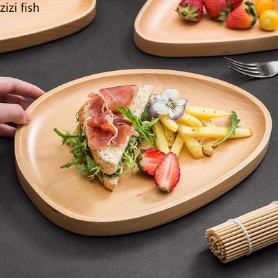 Piatto da portata creativo in legno di faggio irregolare, piatto da dessert, piatto da torta, piatto da sushi, piatto da insalata, stoviglie speciali per ristoranti