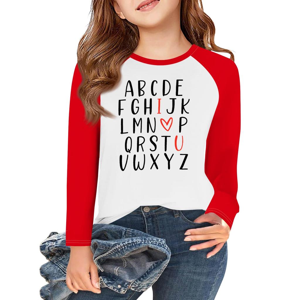 Mädchen Langarm Liebe Valentinstag T-Shirts Kinder Herbst Oberteile Rundhals Basic T-Shirts 5-14J