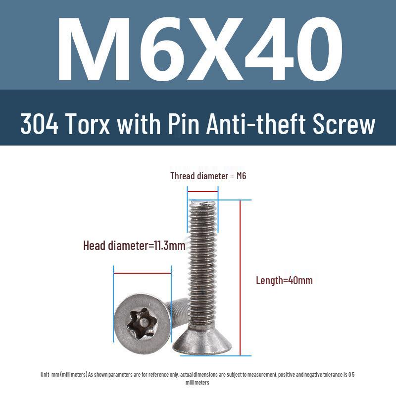 Yigu 304 Tamper-Proof Countersunk Torx Pin Screws, M2-M8, Flat Head, Anti-Removal