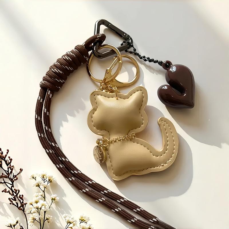 Bag Charm Fashion PU Leather Cat Cute Animal  Women Bag Charm Hanging Pendant Decoration Gifts