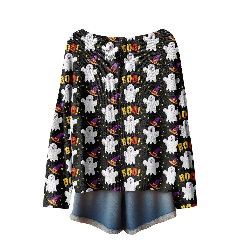 Women's Fashion Long Sleeve Helloween Print Sweater