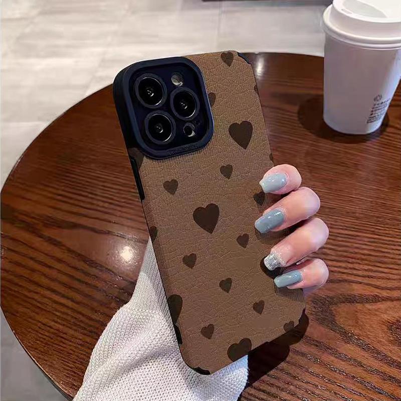 Modne etui silikonowe ze skóry Coffe Love Heart do iPhone'a 14 13 15 Pro Max Plus 11 12 Mini X XS XR SE 8 7 odporne na wstrząsy pełne etui