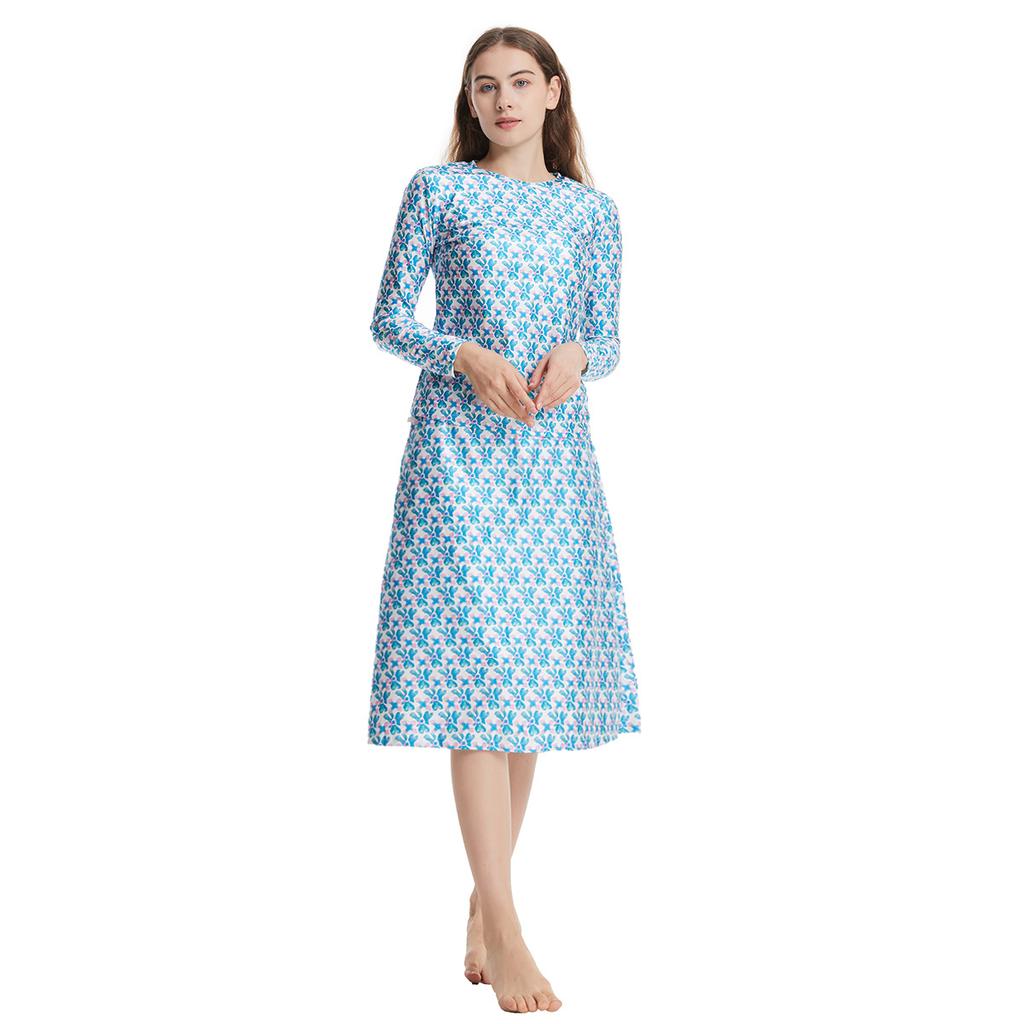 Kadın Müslüman Mayo Şapka Baskılı Mayo Plaj Giyim Kadın Mayo 3 Parça Takım Uzun Kollu Su Geçirmez Mayo