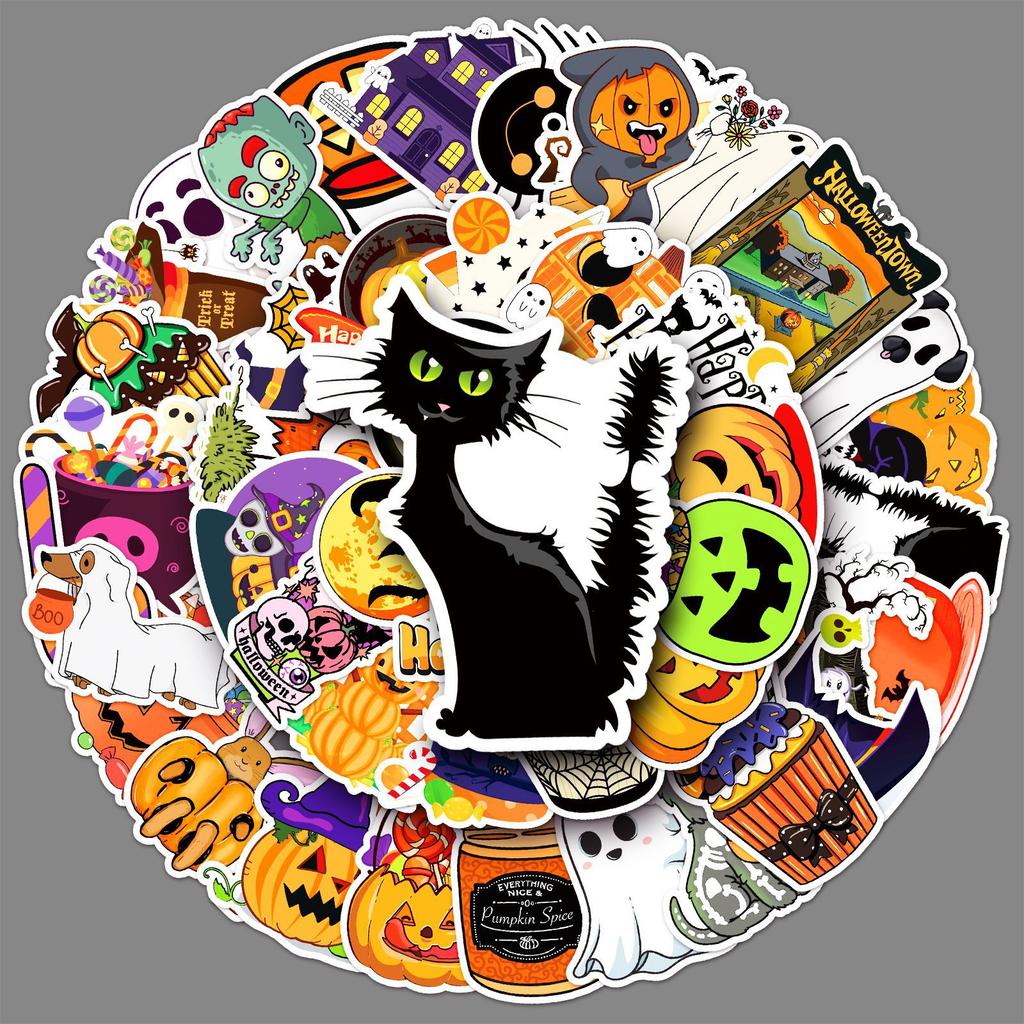50 Halloween Doodle Cartoon Stickers Decorative Phone Case Suitcase Stickers Waterproof