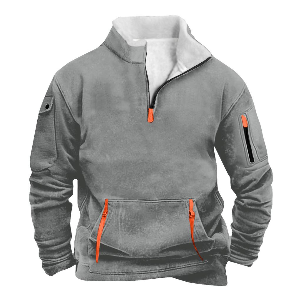 Men's Zipper Pocket Half Zipper Sweatshirt Men's Sports Large Size Casual Sweatshirt