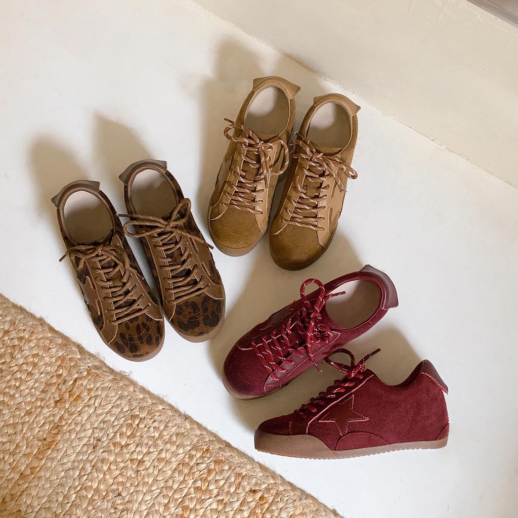 New color matching retro star German training shoes women's leather versatile lace-up casual dirty shoes Forrest Gump shoes