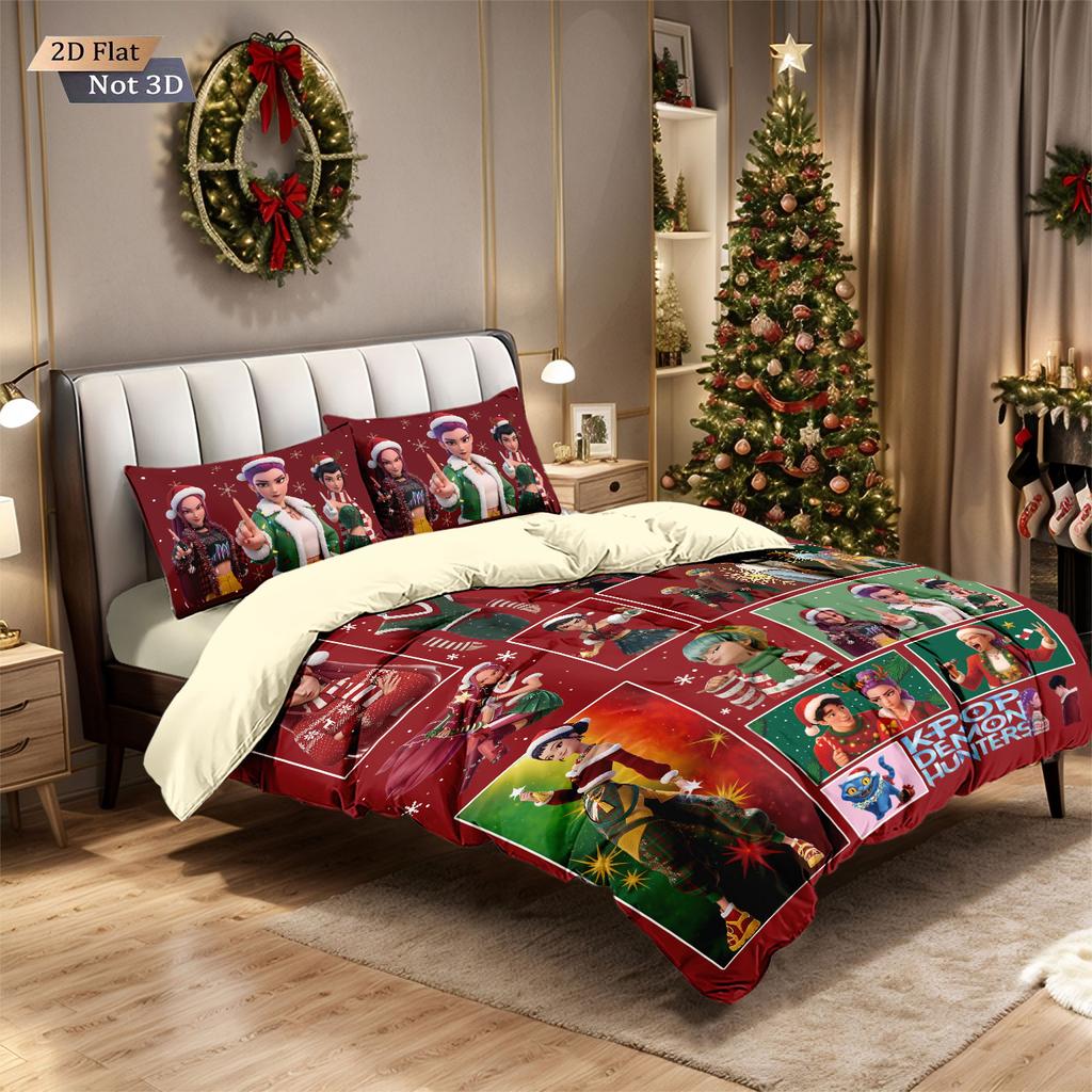 Set piumone senza cuciture 3 pezzi K-Pop Demon Hunters stampato multi-taglia decorazione biancheria da letto camera da letto morbido e lavabile in lavatrice